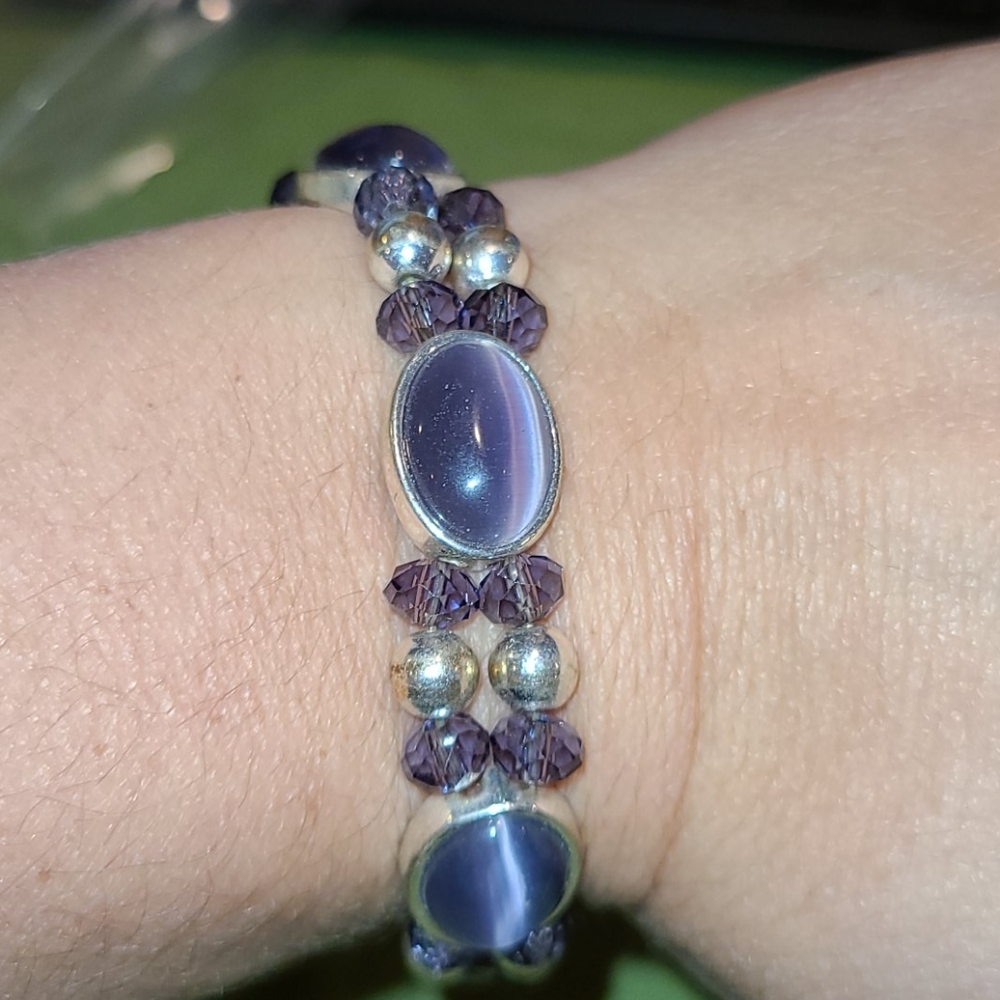 Purple glass and bead bracelet